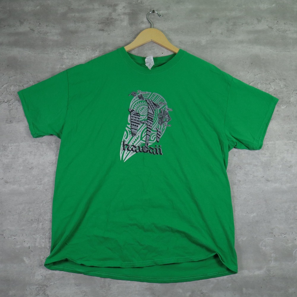 y2k gildan hawaii t-shirt boxy green tribal graphic mens xl - Picture 3 of 7